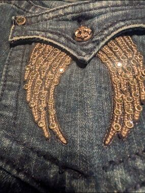 Miss Me Dark Blue Bootcut Jeans with Wing Rhinestone Embellishment